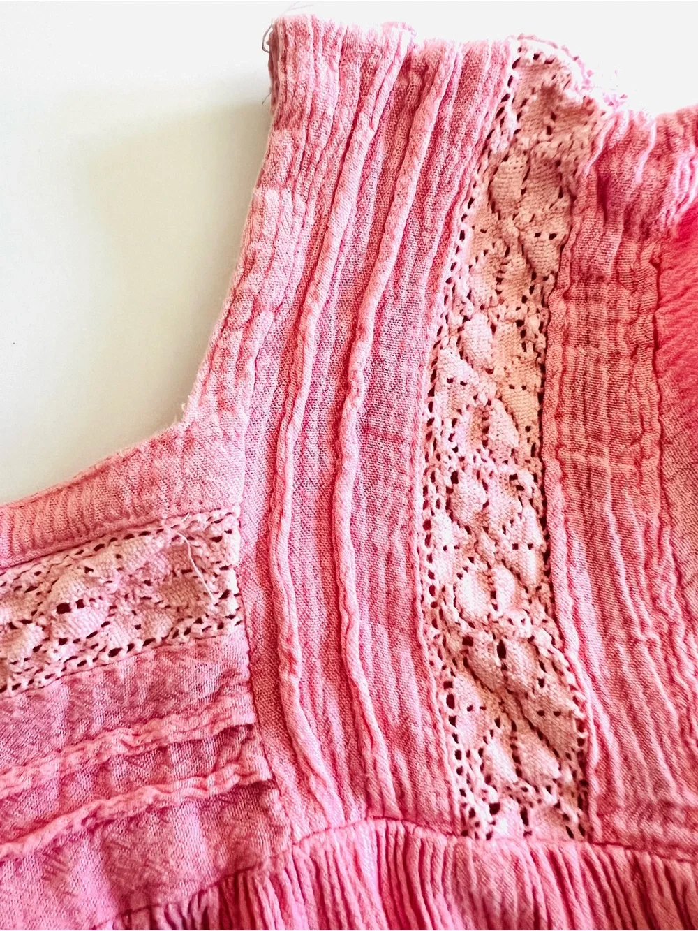 🪸 Love Squared Girls Size 10 Coral Pink Lace Boho Smocked Dress